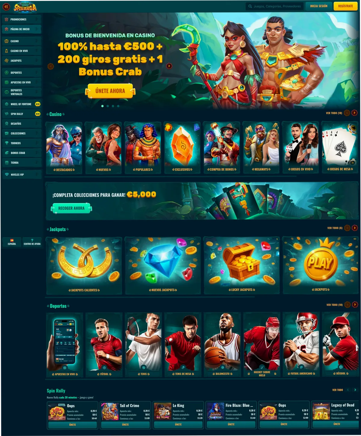 Spinanga Casino - versión de escritorio
